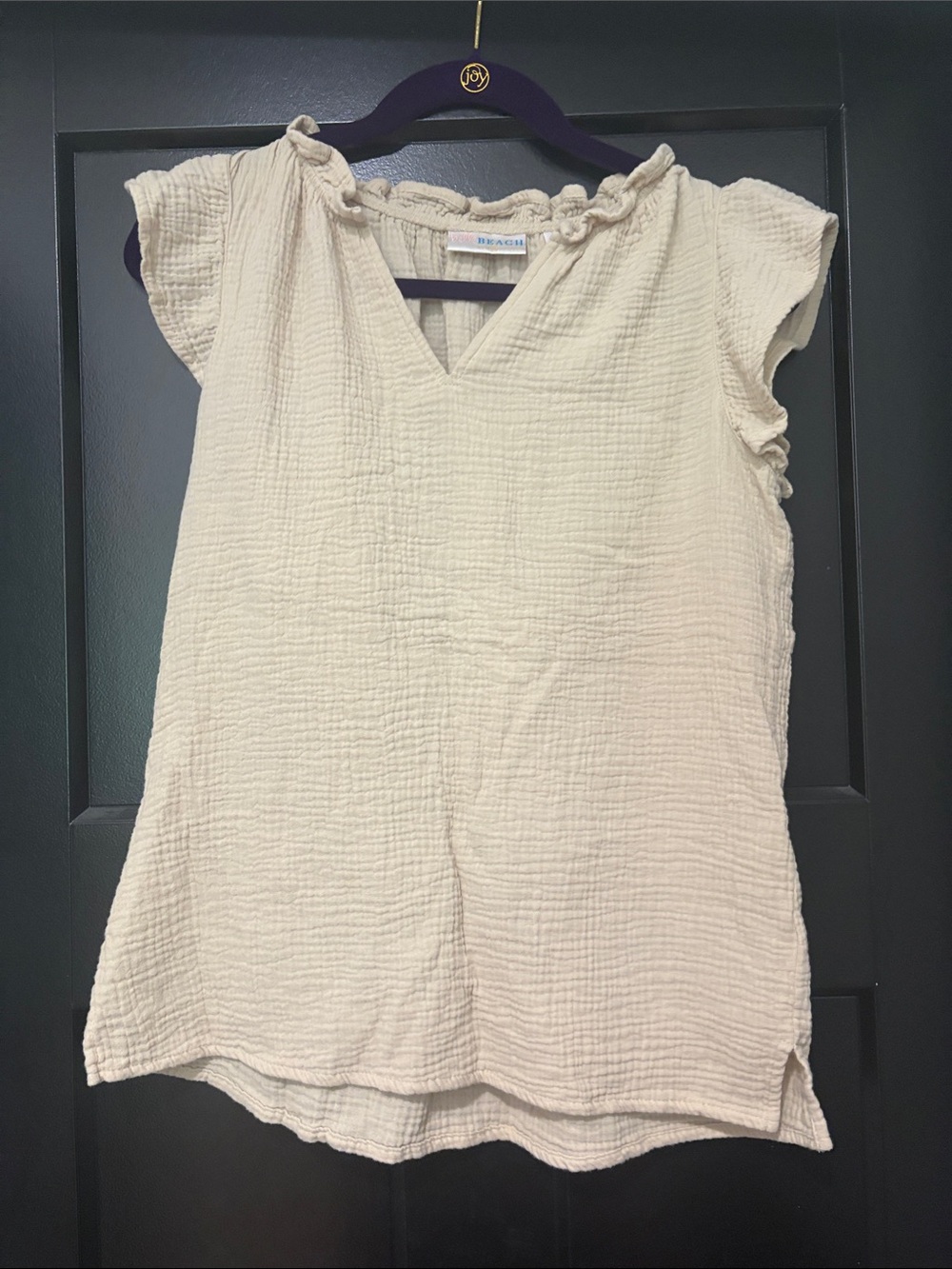 Belle by Kim Gravel Cream Gauze V-Neck Ruffle Sleeve Top